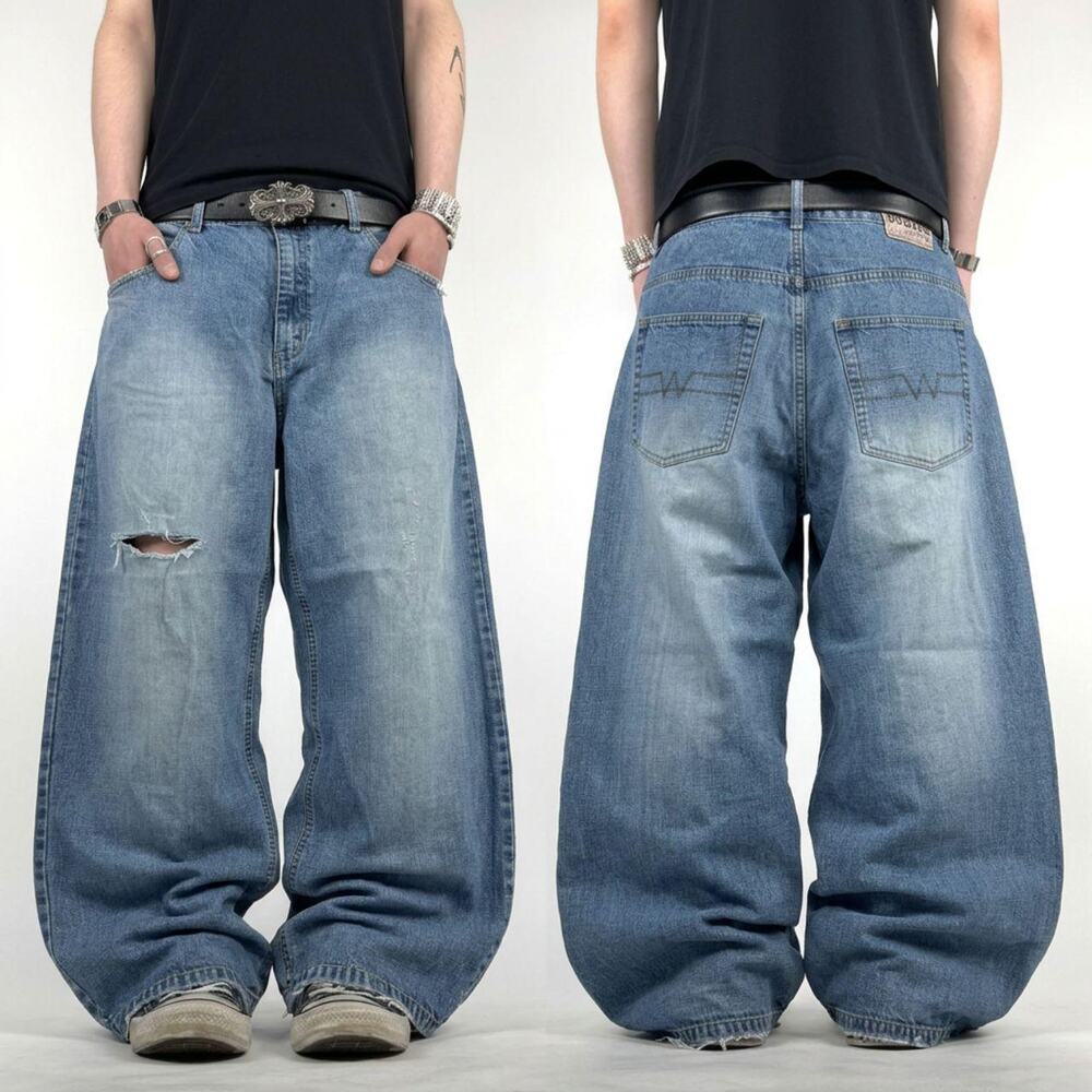 Vintage y2k grunge distressed archive baggy wide leg embroidered jeans